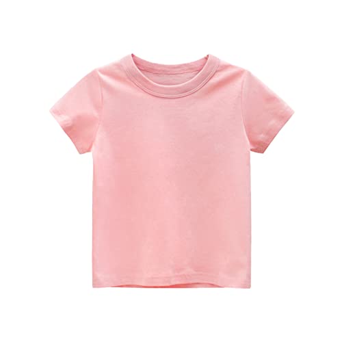 Camiseta básica de Manga Corta para niños pequeños, niñas y niños, Camisetas Informales de Verano, Camisetas de Color sólido Saco Universal Silla Paseo Entretiempo (Pink, 4 Years)