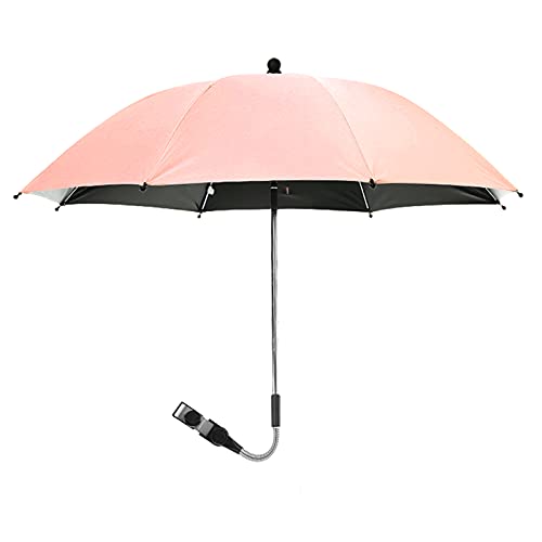 Shujin Sombrilla universal para cochecito y silla de paseo – Protección UV 50 +/75/85 cm de diámetro, rotación de 360 ° con protección solar y protección contra la lluvia (rosa, 85 cm)