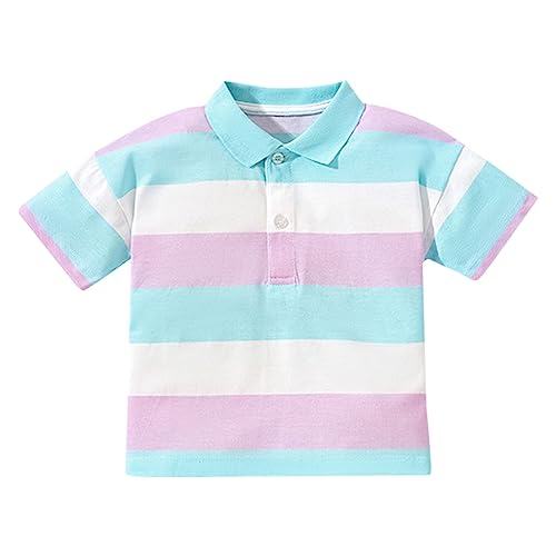 Nueva Camiseta de Moda de Manga Corta con Solapa a Rayas de Colores de Verano para niños Saco Silla Ruedas (Pink, 18-24 Months)
