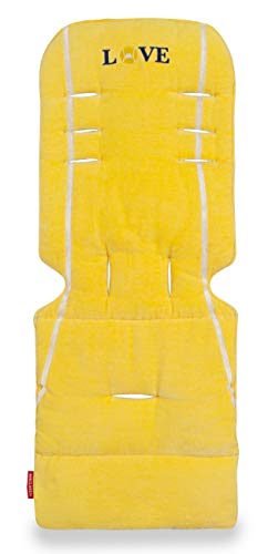 Maclaren colchoneta universal para asiento - White/Yellow, Accesorio de doble cara fácil de poner y quitar en todas las sillas de paseo tipo paraguas, Transpirable y lavable en lavadora