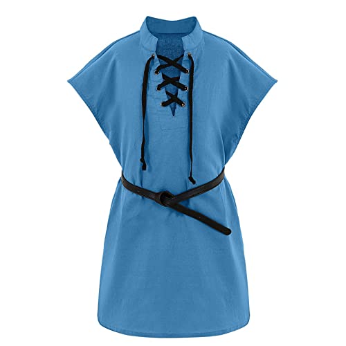 Camiseta de para niños pequeños, Camiseta sin Mangas Medieval Vikingos, Traje de Corbata de algodón escocés con cinturón para niños y niñas Soporte Saco Boxeo Suelo (Blue, 5-6 Years)