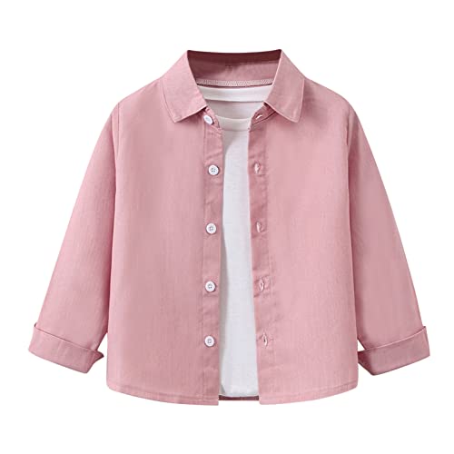 Bolso Y Mujer Original Camisas para niños pequeños, Camisas con Botones para bebés, Camisas Occidentales, Atuendo para niños, Camisas sólidas para niños pequeños, Camisas de Manga (Pink, 3-4 Years)