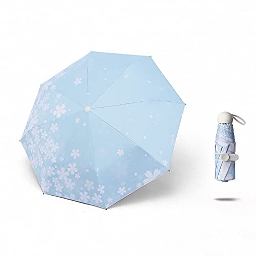 KTNG Plegable Cherry Blossom Paraguas, 8 Costillas, UPF □ 50 +, Ultra-Light Plegable Lady'S 5-Fold, 269g, 18cm, Color clásico, Regalo de Las Mujeres, Parasol portátil (Color : Blue 2, tamaño : 37