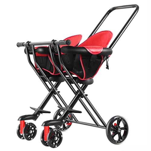sillas de paseo Cochecito ligero gemelo, cochecito plegable con la cesta de almacenamiento Soporte de paraguas, carro de bebé se puede colocar en tronco de coche Cochecito de bebé ( Color : Red )