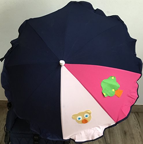 Sombrilla para silla de paseo + flexo universal. Parasol osito rosa marino