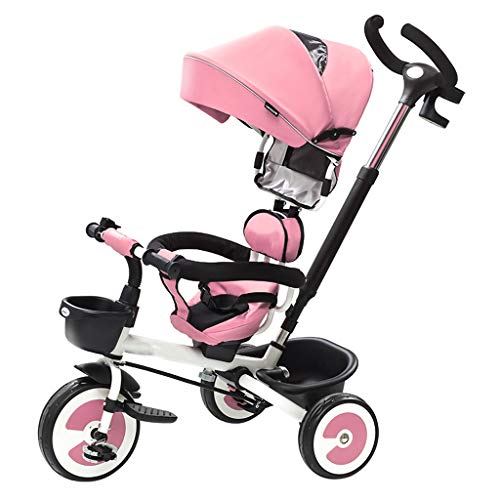 Carritos y sillas de Paseo Triciclo para niños Plegable 1-3-6 años de Edad Cochecito de Bicicleta Cochecito de bebé Resbalón Artefacto para bebé Bebé Sillas de Paseo (Color : Pink)