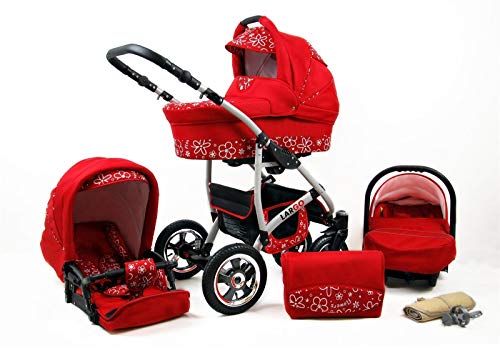 Cochecito de bebe 3 en 1 2 en 1 Trio Isofix silla de paseo New L-Go by SaintBaby Red Flowers 3in1 con Silla de coche