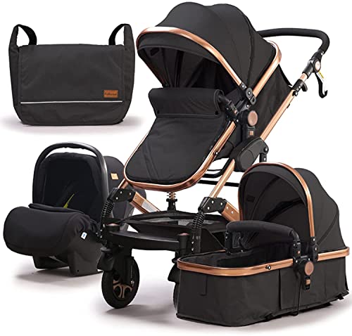 Babyfond carrito bebe 3 en 1, ligera silla de paseo 25 kg, plegado sistema de viaje con capazo, Bolso de mamá, cubierta para la lluvia, marco de aluminio, desde el nacimiento hasta 3 años (Negro-A)