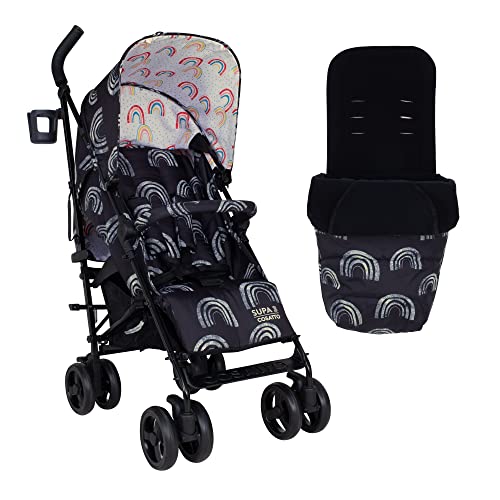 COSATTO Supa 3 - Silla de paseo ligera, apta desde el nacimiento hasta los 25 kg, Plegado compacto, cesta grande y saco incluido, Estampado Night Rainbow