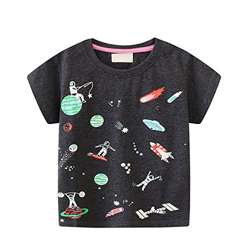 Mochila Infantil Saco Camisetas de Manga Corta con diseño de Astronauta y Nave Espacial para niños pequeños, Camisetas con Dibujos Animados para Blusa de Gasa de Las Mujeres es (Black, 5-6 Years)