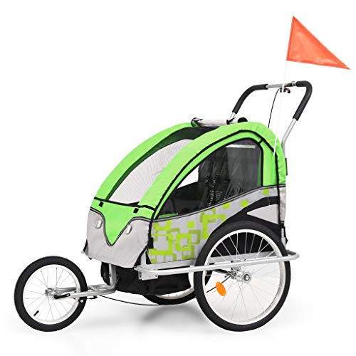 Tidyard Cochecito y Remolque de Bicicleta para niños 2-en-1 Verde Gris,Plegable para facilitar su Almacenamiento o Transporte