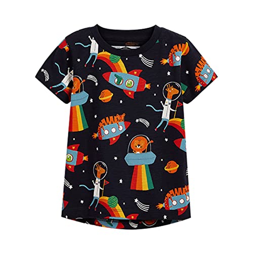 Saco Semillas Microondas Lumbar Camisetas de Manga Corta para niños, Camisetas Informales de algodón con gráfico de OVNI y arcoíris, Cuello Redondo, Ropa Camiseta de Tirantes de (Black, 3-4 Years)