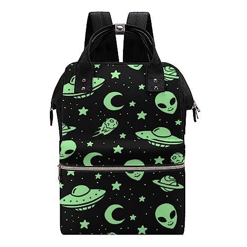 Mochila impermeable para mujer, bolsa cambiadora OVNI de luna alienígena verde, mochila multifunción con asa para mamá y papá, Verde Alien Moon Ufo, X-Small