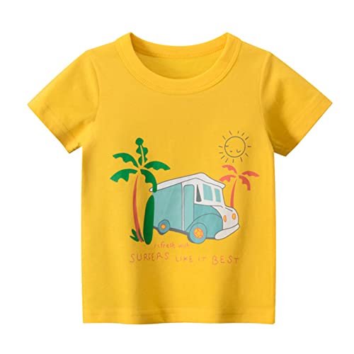 Sacos Reciclaje Camisetas de Cuello Redondo de Manga Corta con Coches de Dibujos Animados para niños pequeños y bebés, Ropa para niños Camiseta de Manga Corta con Frutas para bebé (Yellow, 5 Years)