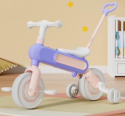 Triciclos con Rueda de Entrenamiento para niños 2 a 6 años,Cochecito de Empuje para niños pequeños con Varilla de Empuje,Bicicleta Equilibrio/Triciclo de Pedales,Manillar de dirección con límite 50°