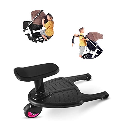 Yanhonin - Patinete universal para silla de paseo Mini Board con rueda de 360 °, tabla de cochecito plegable y asiento extraíble y montado (rueda rosa)