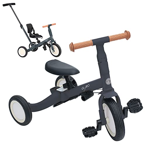 Olmitos - Triciclo Evolutivo de Bebé 5 en 1 GYRO - Bicicleta Niños Desde 1 Año hasta 5 años - De Triciclo a Bicicleta con o sin Pedales – Adaptable y transformable (Gris)