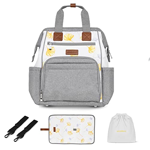 skiddoü mochila para la silla Astrid oragnizer 2en1 bolso y mochila, bolso de pañales, muchos bolsillos, con cremallera, bolsillos térmicos, material impermeable, cambiador de viaje, amarillo-gris