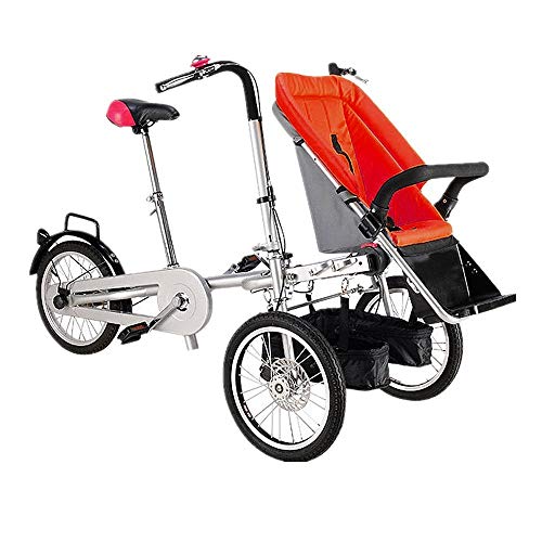 ALOOVOO Bicicleta Similar Madre y bebé Carrito de Bicicleta Cochecito para Padres e Hijos Gemelos Cochecitos de bebé Plegables,Red
