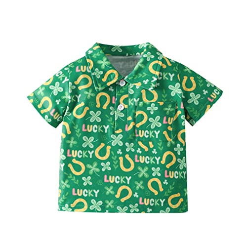 Camiseta de Manga Corta con Estampado Floral del día de San Patricio para niños pequeños y niñas con Bolsillo Saco Silla Paseo Universal Entretiempo (#2-Green, 3-4 Years)
