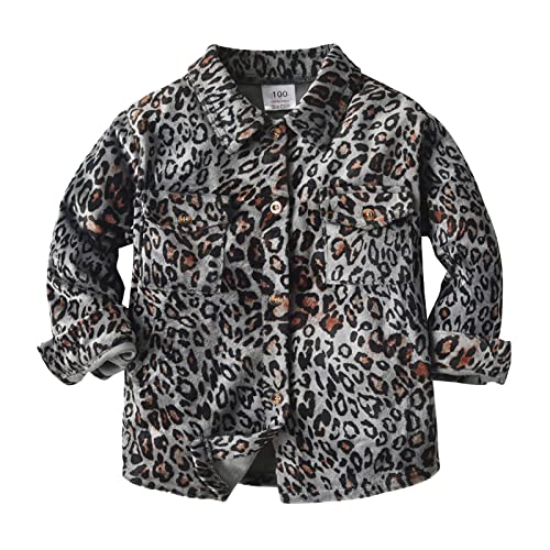 Camisa de manga larga para niños pequeños para invierno y otoño, abrigo, prendas de vestir para bebés, ropa de forro polar con estampado de leopardo gris Saco Dormir Doble Cama (A, 18-24 Months)