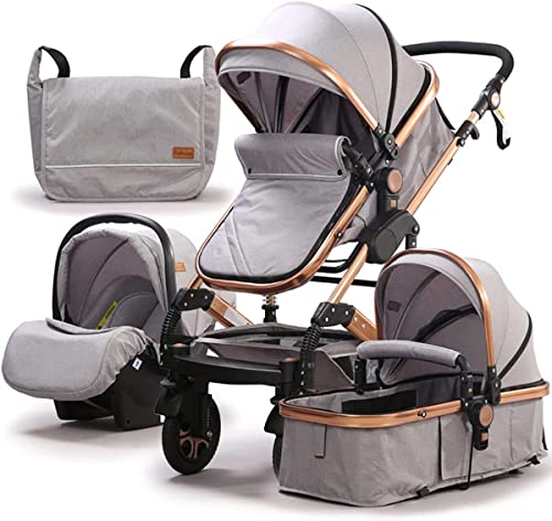 Carrito bebe 3 en 1, Belecoo carro bebe 3 piezas hasta 25 kg, capazo de bebé con colchón desde el nacimiento, silla de paseo con respaldo reclinable, fácil de plegar