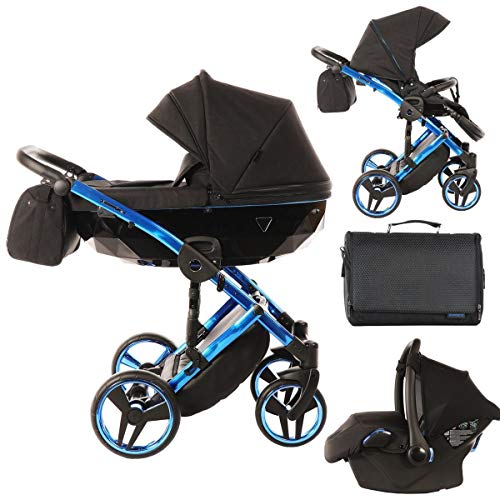 Silla de paseo combinada Junama silla de bebé con silla de paseo premium + accesorios Isofix seleccionable individual de Ferriley & Fitz Black Blue 02 2en1 sin asiento