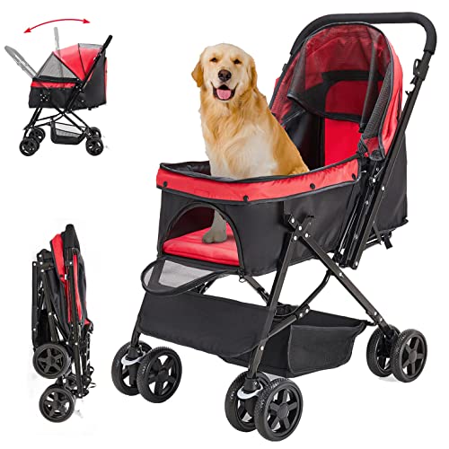 Nastarki Cochecito para Mascotas Plegable 20 Kg Pet Travel Stroller Carrito para Perros y Gatos, Mascota Carrito de Viaje (Rojo)