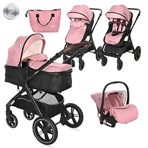 Lorelli silla de paseo Viola 3 en 1, hasta 22 kg, portabebés, asiento deportivo, color:rosa