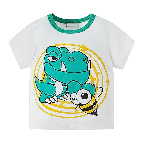 Camiseta de Manga Corta con Estampado de Letras de Dinosaurio para niños pequeños de Verano Sacos Sillas Paseo Primavera (White, 5-6 Years)