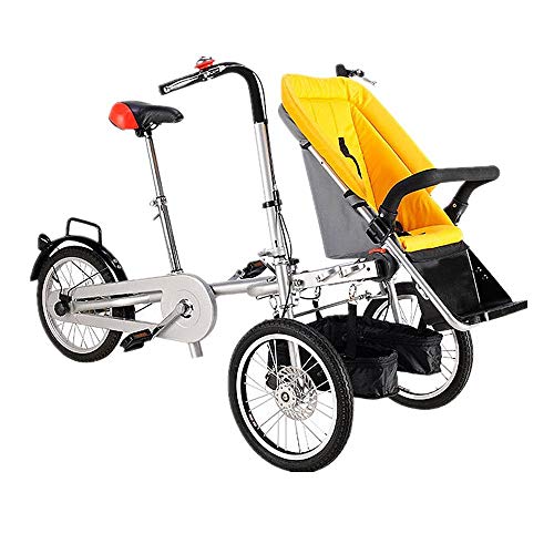 ALOOVOO Bicicleta Similar Madre y bebé Carrito de Bicicleta Cochecito para Padres e Hijos Gemelos Cochecitos de bebé Plegables,Yellow