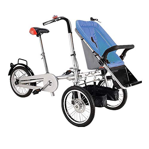 ALOOVOO Bicicleta Similar Madre y bebé Carrito de Bicicleta Cochecito para Padres e Hijos Gemelos Cochecitos de bebé Plegables,Blue