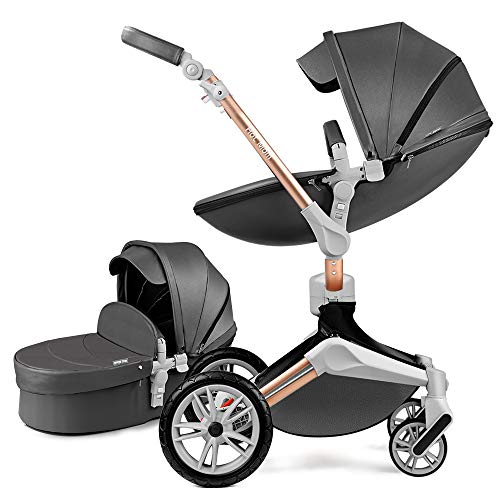 nuevo Hot Mom 3in1 cochecito de paseo con rotación de 360 ​​°, silla de paseo con bañera y asiento deportivo, incluye adaptador para asiento de bebé, marco de aluminio 2IN1 (gris oscuro)