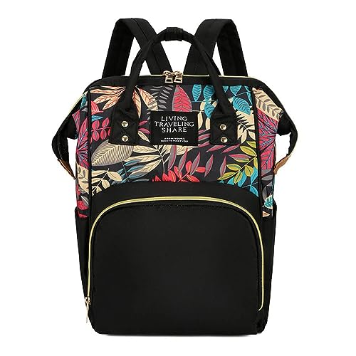 Fashion Simplicity - Bolsa de viaje multifuncional de lona de gran capacidad para bebé, mochila de pañales para mamá y papá, versión impresa, Negro